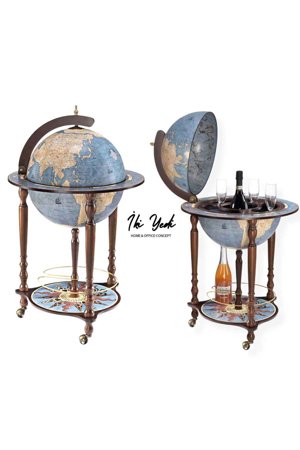 Globe Bar Cabinet with Wooden Stand - Vintage World Map Design Bar Cart by GENERIC – WHITE