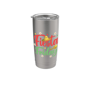 Fiesta Friday Stainless Steel Insulated Tumbler by Great Fiesta Friday Apparel – 20 Ounces, 20 fluid_ounces, Stainless Steel, Brushed Steel, Model P8K073EGW1TUSbrushed_steel