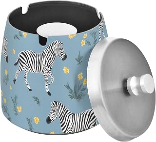 Zebra Flowers Pattern Splash Ashtray with Lid, Outdoor Ashtrays for Patio