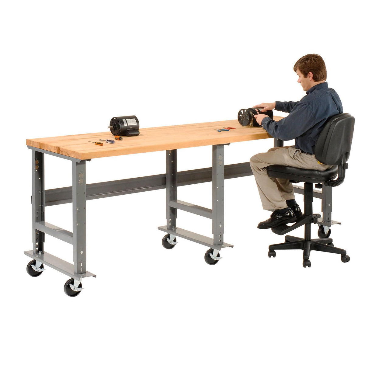 Adjustable Height Mobile Workbench by Global Industrial – 36"L x 96"W x 4"H, Steel, Gray, Model 183179A