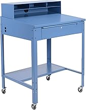 Global Industrial 34-1/2"W x 30" D x 38" H Mobile Shop Desk with Pigeonhole Compartment Riser Sloped Surface, Blue