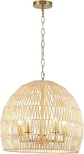 5-Light Natural Vine Woven Basket Chandelier - Farmhouse Pendant Light Beige