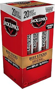 Jack Link's Original Beef Jerky Sticks - Made with 100% Real Beef - Ready to Eat Real Meat Protein Snacks - 6g Protein per Serving - 0.92 oz Meat Stick, 20 Count