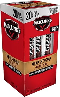 Jack Link's Original Beef Jerky Sticks - Made with 100% Real Beef - Ready to Eat Real Meat Protein Snacks - 6g Protein per Serving - 0.92 oz Meat Stick, 20 Count