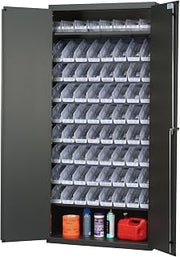 QUANTUM STORAGE SYSTEMS Gray Specialty Cabinet W/45 Clear Bins