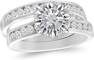 2.7 Carat Classic Channel Set Wedding Set Bridal Band & Diamond Engagement Ring with a 2 Carat Moissanite Center