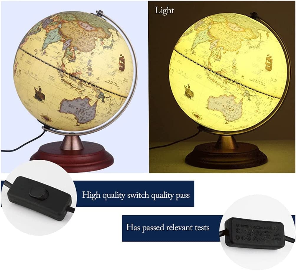 Retro Led Light Antique Rotating Globe with Stand Wood Base Globe... by xdgFHsy – One Size, Resin, A, Model xdgFHsy