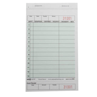 National Checking Company Carbonless Guest Check Board - 2 Part Green by NCCO – Pack of 2000, Model G4797SP