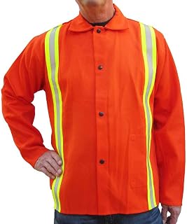 Tillman 6230DRQ 30" 9 oz. Orange FR Cotton Welding Jacket with Reflective Tape, Large