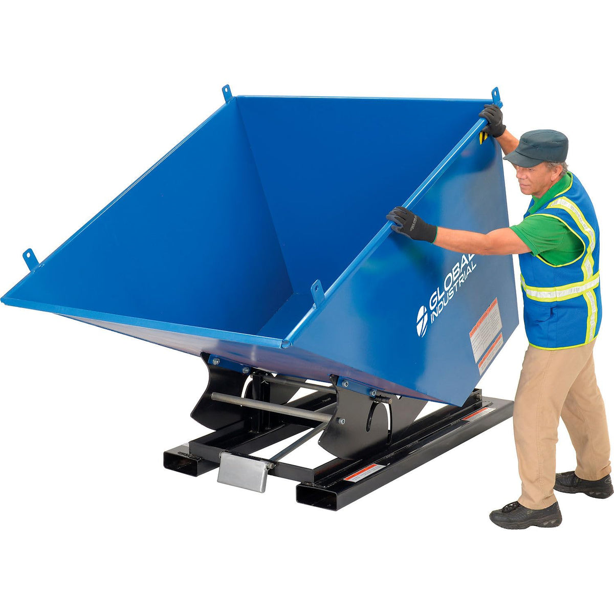 3 Cubic Yard Self-Dumping Forklift Hopper by Global Industrial – 68.5"L x 81.19"W x 51.63"H, 3.0 cubic_yards, Alloy Steel, Blue & Black, Model 989026