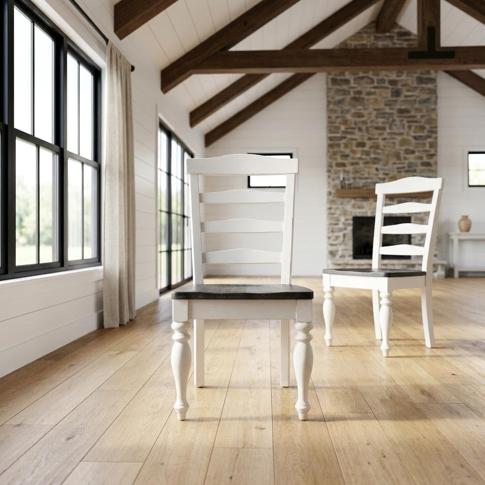 White Ladderback Dining Chairs Set of 2 with Wood Seats by Starlight Canyon Home – Solid Wood, Mahogany, White, Pack of 2