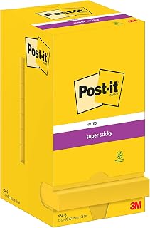 Post-it Super Sticky Notes, 12 Pads (1080 Sheets), 76 mm x 76 mm, Yellow