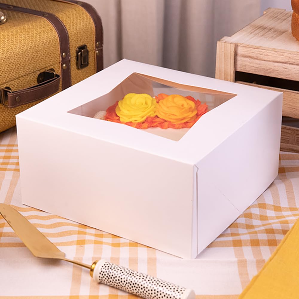 SCT White Window Bakery Box by SOUTHERN CHAMPION TRAY – 10" x 10" x 5" - 100ct, 8.2 liters, Paper, White Window, Pack of 100