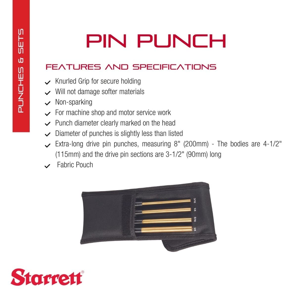 Starrett Set of 4 / Dark Grey / 1 Pin Punches