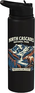 North Cascades National Park Washington Vintage Design Stainless Steel Insulated Water Bottle