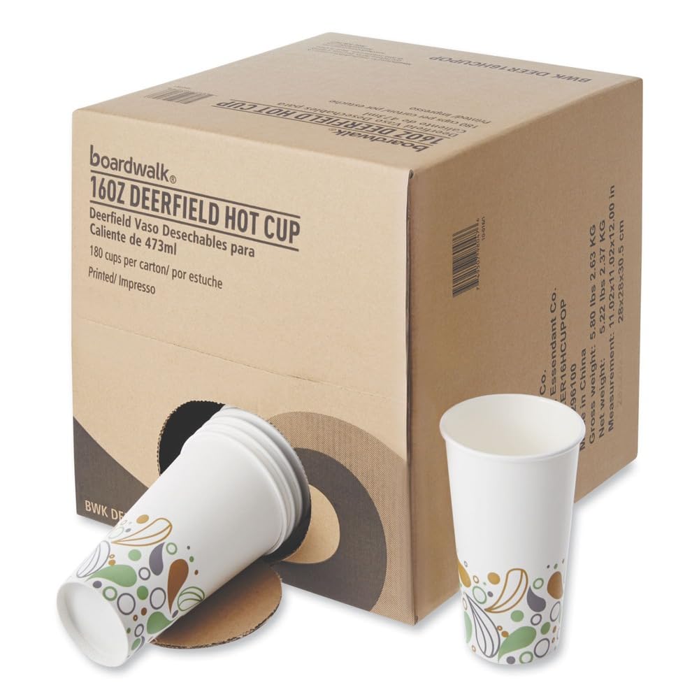 DEER16HCUP Deerfield Printed Paper Hot Cups by Boardwalk – 16 ounces, Paper, Green, Pack of 1000
