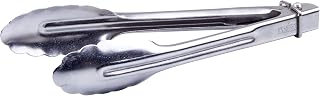Winco 7" Silver Heavy-Duty Utility Stainless Steel Tongs | Heavy-duty, Locking clip, Scalloped edges, Great for Salads, Buffets and Catering
