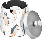 Animal Penguins Splash Ashtray with Lid, Outdoor Ashtrays for Patio