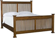 Starlight Canyon Home Mission Hill Queen Slat Bed Brown, Platform Bed, Solid Mindi Wood, Distressed Finish, Oil-Rubbed Bronze Hardware, Stylish Mission Design