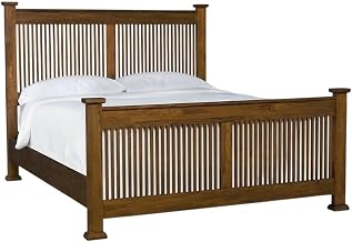 Starlight Canyon Home Mission Hill Queen Slat Bed Brown, Platform Bed, Solid Mindi Wood, Distressed Finish, Oil-Rubbed Bronze Hardware, Stylish Mission Design