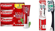 Colgate Optic White Advanced Teeth Whitening Toothpaste & 360 Optic White Advanced Toothbrush, Medium Toothbrush for Adults,2 Count (Pack of 1)