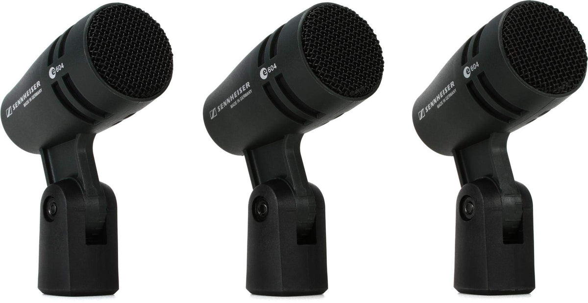 Pro Audio E604 Dynamic Cardioid Instrument Microphone Kit by Sennheiser – 4 inches (W) x 10 inches (L) x 10 inches (H), Brass,Glass, Black, Model e604 3 pack
