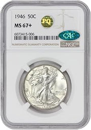1946 American Silver Walking Liberty Half Dollar MS-67+ $0.50 NGC MS67+ | CAC PQ Approved