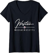 Women's Weston Massachusetts (MA) V-Neck T-Shirt