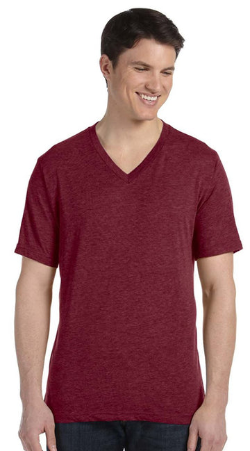 Unisex Triblend V-Neck Tee BC by BELLA+CANVAS – Medium, Polyester, Maroon Triblend, Model 3415