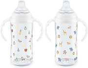 NUK Learner Cup, 8+ Months, Fun Fruits and Animals, Amazon Exclusive Collection, 10 Oz, Pack of 2, BPA-Free, Soft Spout, Spill Proof Sippy Cup