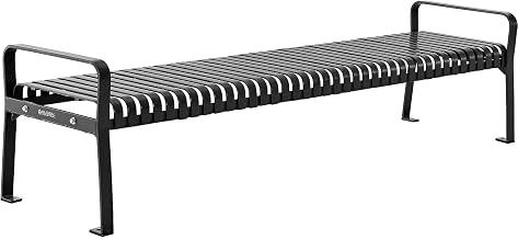 Global Industrial 8'L Outdoor Steel Park Bench Without Back, Black