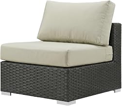 Beige Outdoor Patio Fabric armless Lounge Chair, Weather-Resistant, Comfortable Back Cushion, Stylish, Durable for Outdoor use