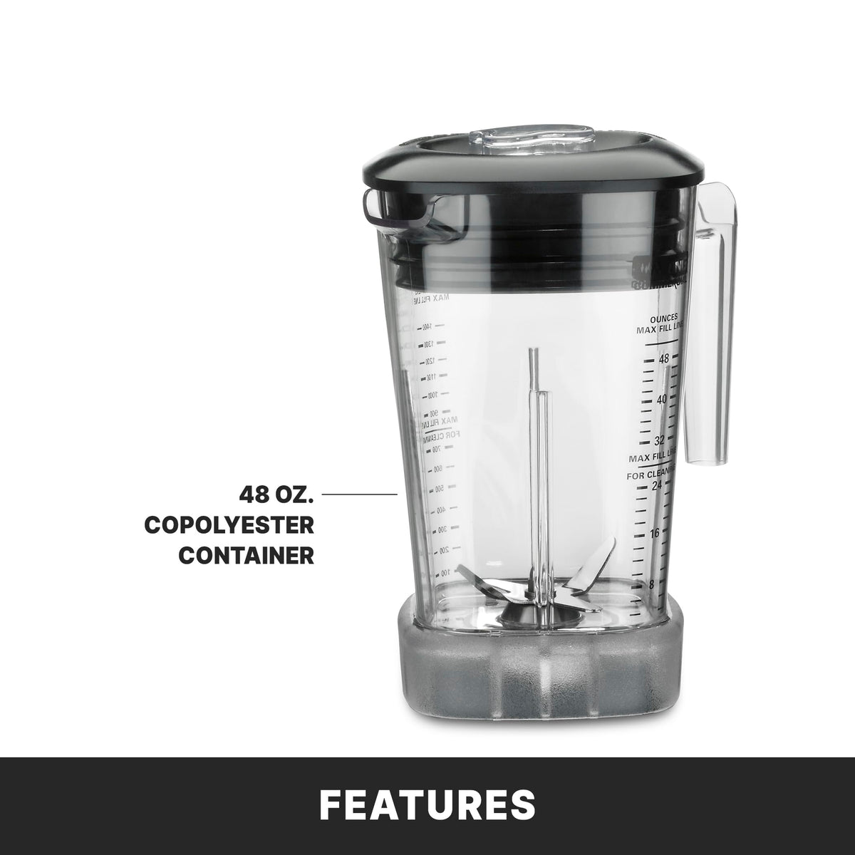 Waring 48 Ounce Copolyester Jar / Black / MX1500XTXP - Copolyester 48 Oz Container | Noise Reduction Countertop Blenders