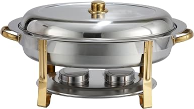 Winco 6 qt Silver Malibu Oval Stainless Steel Chafer with Accents