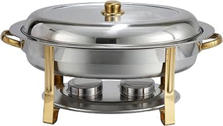 Winco 6 qt Silver Malibu Oval Stainless Steel Chafer with Accents