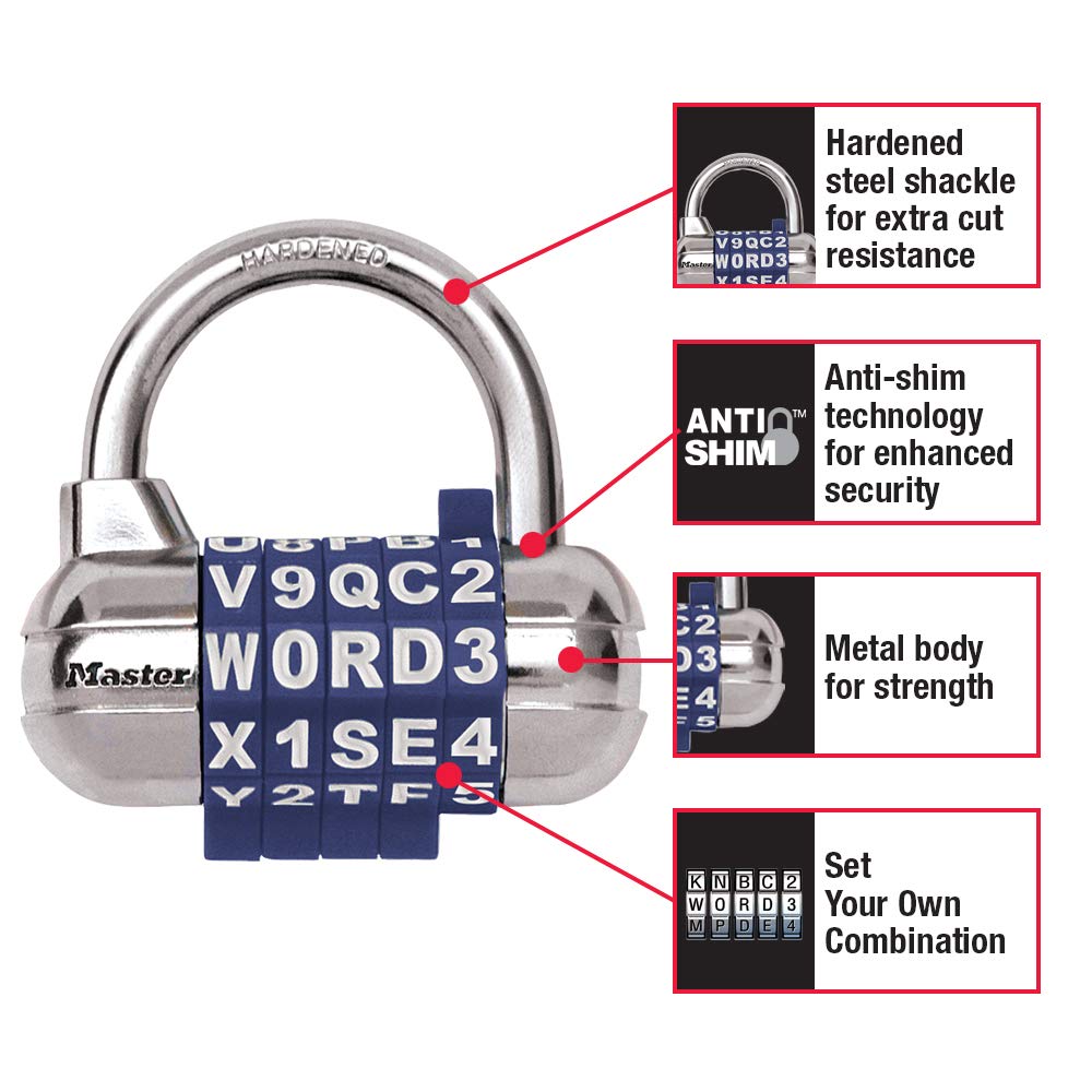Master Lock Black / 1 Pack / Word Combo, Black Combination Padlocks