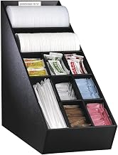 NLO-1B Countertop Multi-Purpose Lid, Straw and Condiment Organizer, Narrow Design with Removable Dividers, Durable Black Polystyrene, 16.5” H x 8” W x 20.5” D