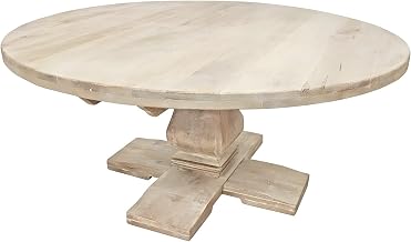 Starlight Canyon Home Solid Mango Wood Round Dining Table with Pedestal Base, Round Pedestal Dining Table for Dining Room or Kitchen, White Wash
