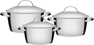 Tramontina Allegra 65660220 Set of 3 Pans with Triple Base and Stainless Steel Lids, Silver