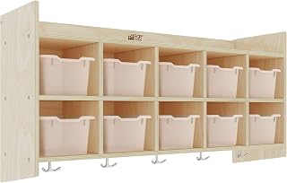 ECR4Kids 10-Section Coat Locker with Shelf and Bins, Natural, Clear
