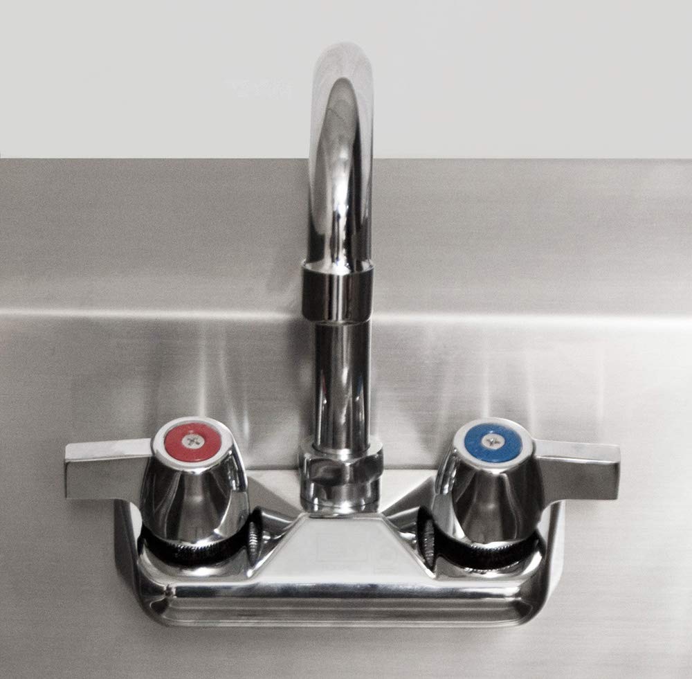 BK Resources Wall Mounted Stainless Steel Hand Sink with Faucet and Side Splashes – 16 Inches, Stainless Steel, 14x10 Bowl with Faucet and Side Splash, Model BKHS-W-1410-SS-P-G