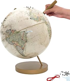 Wendy Gold Studios Classic Push Pin Globe, Ivory - World Travel Globe with Push Pins to Track Your Travels