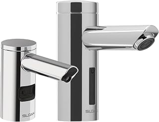 Optima EAF-250 Sensor Activated Faucet, 3335060 & Sloan ESD-2000 Deck-Mounted Foam Soap Dispenser, 3346089-0.5 GPM Battery-Powered Deck-Mounted Mid Body, Polished Chrome Finish