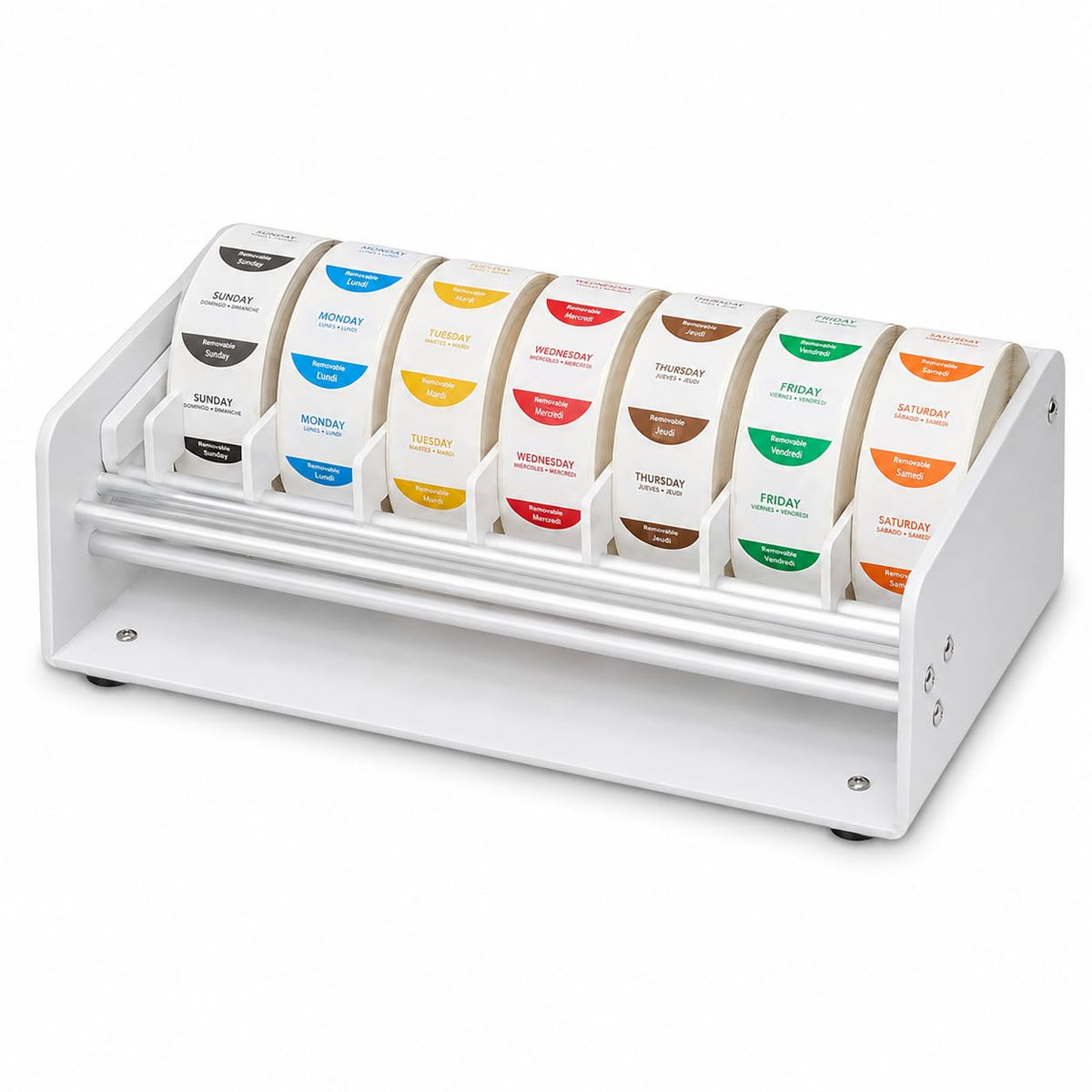 7-Slot Label Dispenser with Day of the Week Removable Labels by Glownary – Plastic, Model Gdow-1000