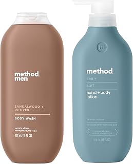 Bundle of Method Sandalwood + Vetiver Body Wash, 18 oz (Pack of 1) + Method Sea + Surf Body Lotion, 14 oz (Pack of 1)