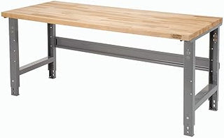 Global Industrial 72" W X 30" D Square Edge Birch Butcher Block Work Bench,1-3/4" Top - Adjustable Height - Gray