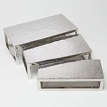 American Metalcraft HMPRR3 Double-Wall Rectangular Hammered Riser Set w/ Solid Top, Silver, Set of 3
