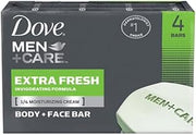 Dove Men Care Body + Face Bar Soap, Extra Fresh Scent Invigorating Formula, 3.51 Ounce, 4 Bars