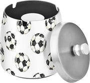 Watercolor Soccer Balls Pattern Splash Ashtray with Lid, Outdoor Ashtrays for Patio