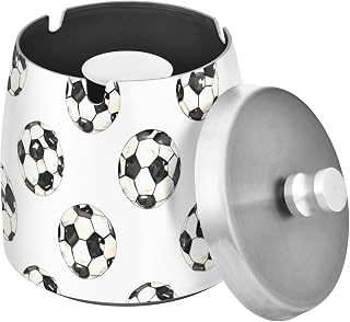 Watercolor Soccer Balls Pattern Splash Ashtray with Lid, Outdoor Ashtrays for Patio